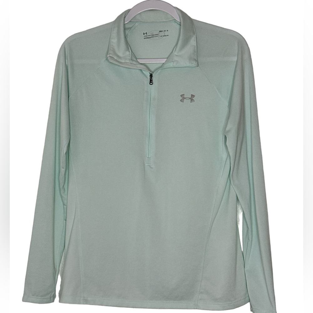 Under Armour Women’s Athletic Pullover 1/4 Zip Top Medium Light Green Gray Logo